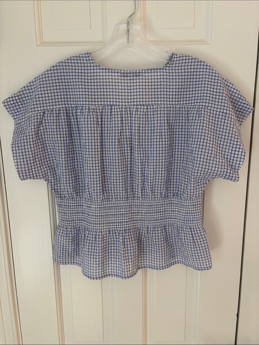 Madewell Light Blue Gingham Smocked Peplum Top - Picture 3 of 8